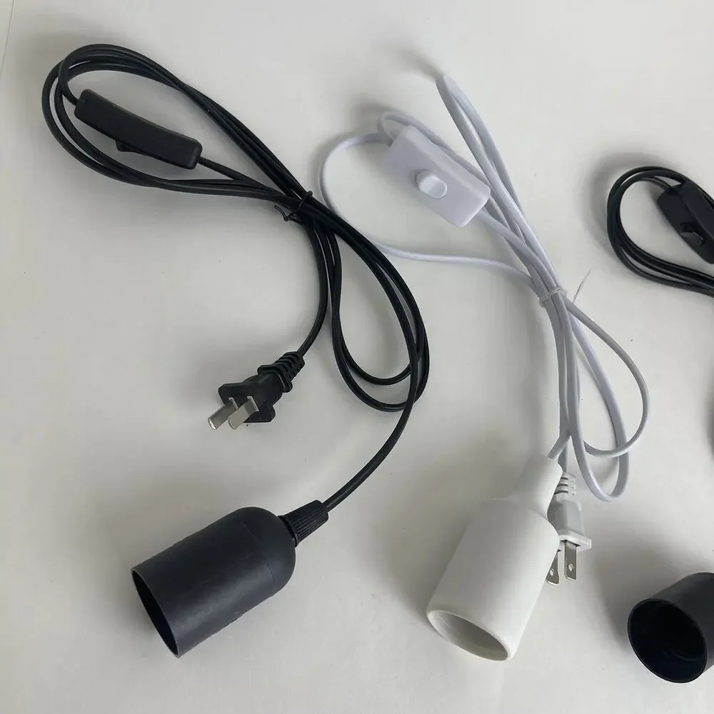 Lot Of 3 E27 Bulb Lamp Holder With‎ Cable & Switch, Light Socket Black & White